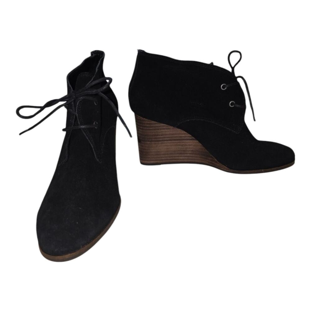 Lucky Brand Black Suede Leather Wedge Ankle Boots Size 9.5